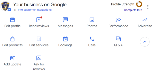 Screenshot of the Google Business Profile dashboard main icons